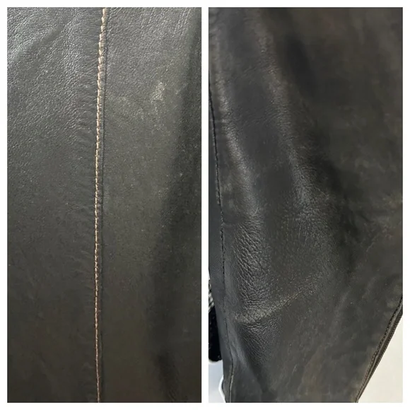 Charles Klein Moto Bomber Leather Jacket Coat Womens Sz Large Black Zip Up - Picture 5 of 8